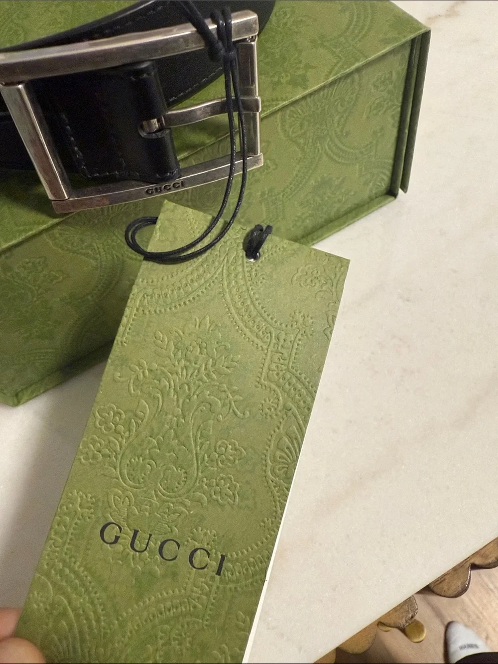 Gucci Black Leather Men's Belt with Silver Buckle